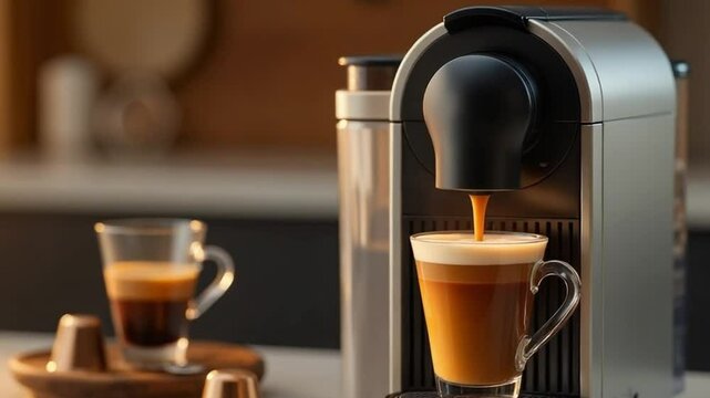 Coffee Brewing with Capsule Machine in Cozy Kitchen