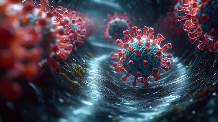 Microscopic View of Coronavirus Particles in a Blood Vessel
