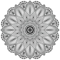 Black and white beautiful mandala design. Beautiful mandala design for coloring book, lace, swirl, henna, tattoo, logo, frame, card, pattern, background and  wallpaper. 