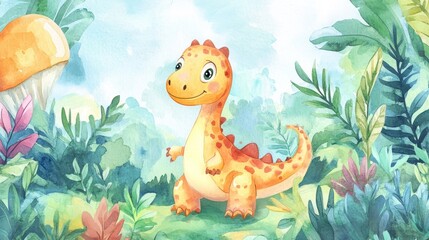 Obraz premium Cute dinosaur in a lush jungle (92)