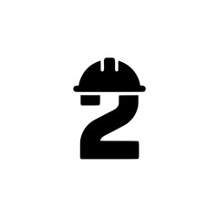 Fototapeta premium Number 2 with Construction Worker Helmet Design, Stylized black number 2 featuring a construction hard hat, combining bold numeric design with themes of labor and industrial safety.