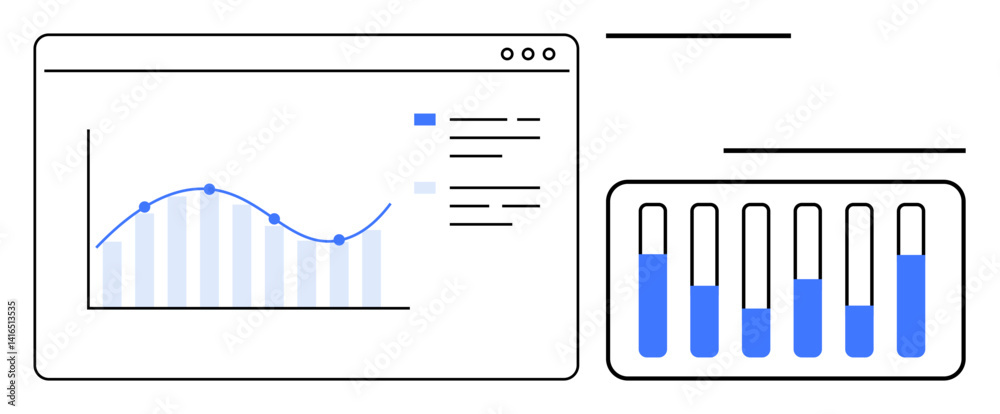 Poster line chart with data points and grid, bar graph with comparison bars showing trends. ideal for analy