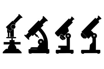 set of Microscope science equipment vector silhouette illustration isolated on white background