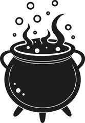 Isolated Vector of Scary Witch Pot with Mist