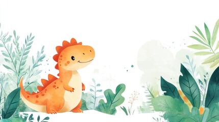 Obraz premium Cute dinosaur in a lush jungle (156)