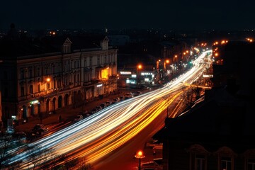 Fototapeta premium Night Cityscape Traffic Light Trails Urban Street Photography Long Blur Dark Cars Road Scene Lights 