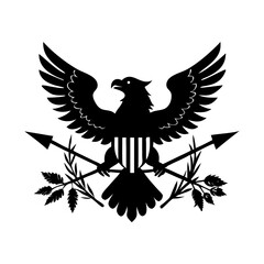 Black eagle with arrows and olive branch emblem