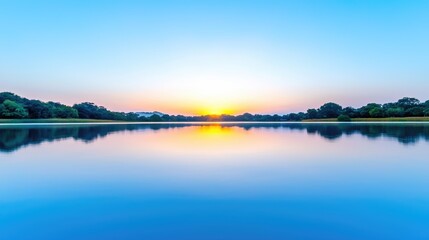 Fototapeta premium Sunrise lake reflection peaceful nature scene tranquil golden hour photography