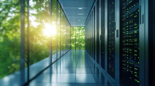 A smart data center using green energy for sustainable IT reliability.
