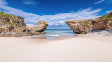 Pristine beach framed by natural stone archways