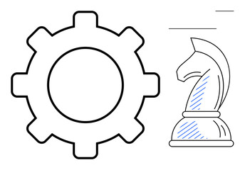 Gear and chess knight symbolize strategic planning, innovation, teamwork, decision-making, growth, efficiency, and technology. Ideal for strategy, leadership business planning problem-solving