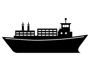 Obraz premium Cargo ship vector silhouette illustration isolated on white background