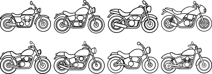 Set of motorcycle outline vector illustration line art