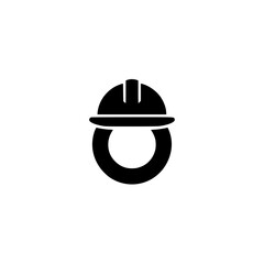 Fototapeta premium Letter O with Construction Helmet Illustration, Bold black letter O designed with a construction hard hat, representing safety, labor, and industrial work through creative typography.