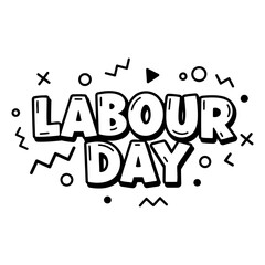 Bold, stylized graphic design of Labour Day suitable for advertising or social media posts; fun, modern style with geometric elements.
