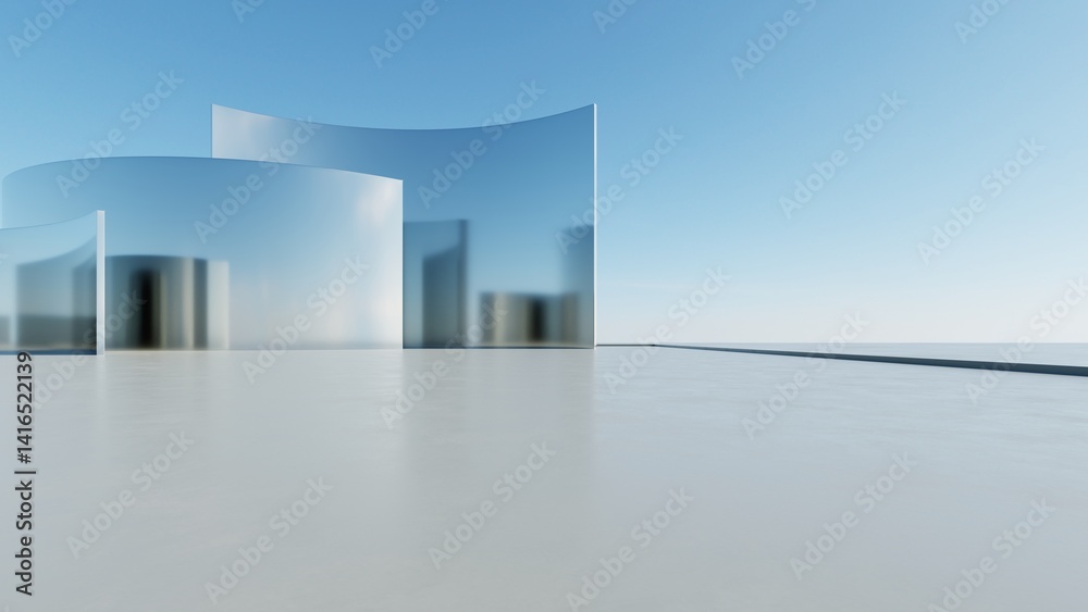 Poster 3d illustration of abstract minimal architecture background, geometric architectural with chrome or 