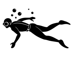 Fototapeta premium Scuba Diving vector silhouette illustration isolated on white background