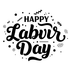 Bold, stylized lettering proclaims Happy Labor Day.  Vintage, graphic design aesthetic with subtle decorative elements.  Suitable for advertising, print, social media, or editorial for Labor Day.