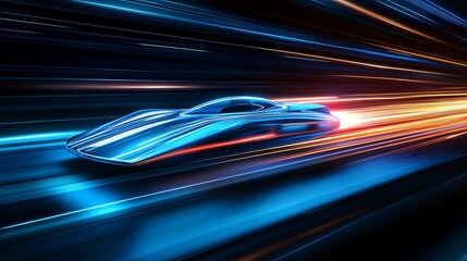 Futuristic Speed: A Sleek Blue Race Car Blazing Through a Tunnel of Light