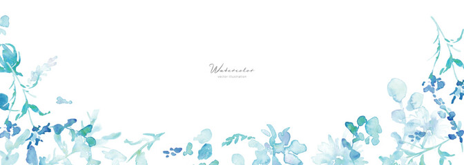 Obraz premium 水彩画。水彩タッチのベクターイラスト。青い花のガーベライラスト。植物と花のベクターフレーム。Watercolor painting. Vector illustration with watercolor touch. Blue flowers gerbera illustration. Vector frame of plants and flowers.