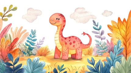 Cute dinosaur in a vibrant floral landscape (1)