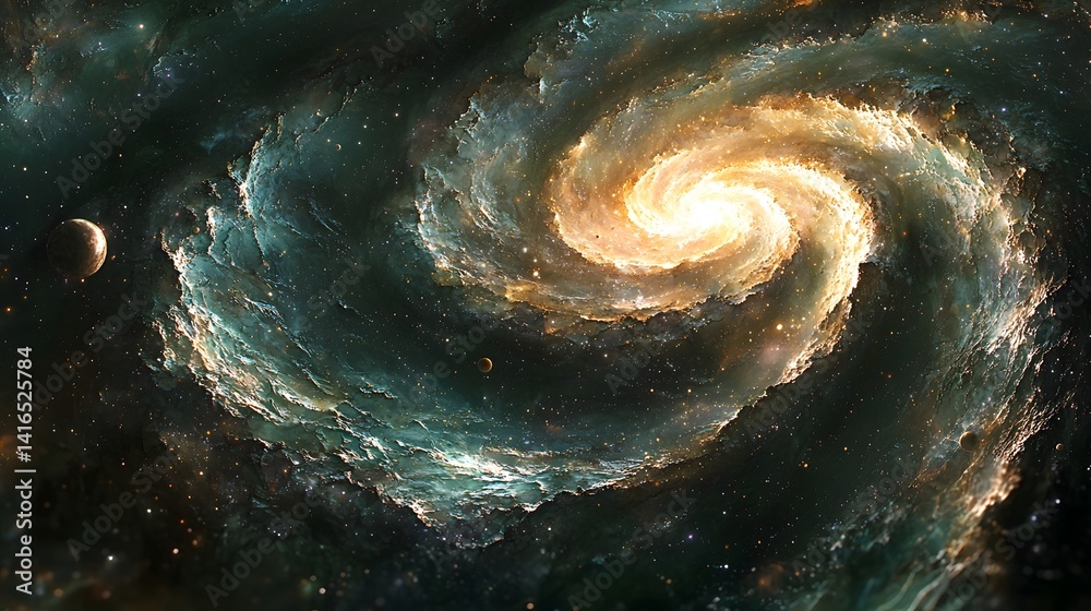 Canvas Prints mesmerizing spiral galaxy with glowing planets in cosmic swirl