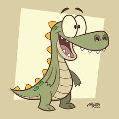 Cute Cartoon Crocodile Smiling – Funny Green Alligator Vector Illustration