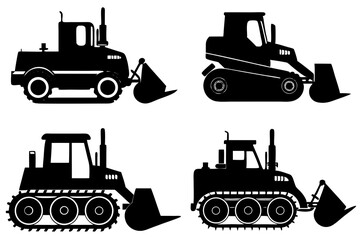 set of Bulldozer vector silhouette illustration isolated on white background