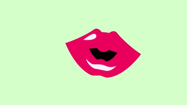 Lips Animation Blowing Bubble Gum. Female sexy lips. Pink girl mouth with gum bubble.