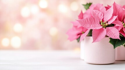 Pink Poinsettia Plants in Decorative Pots
