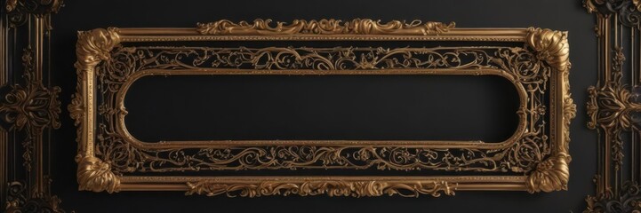 Elegant black & gold ornate frame with shimmering details, VIP coupon , art deco, geometric