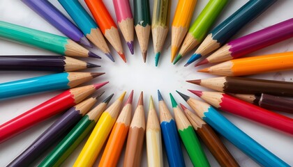 Fototapeta premium Colorful Pencils Circle on White Background