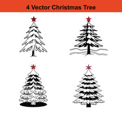 Minimalist Black and White Christmas Tree Silhouette,Christmas tree silhouette vector.