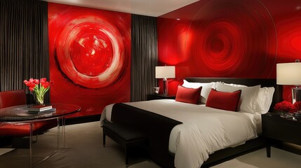 Artistic wall decor in luxury hotel suite with textured finishes and subtle lighting. Designer detail with room to design.