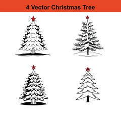 Minimalist Black and White Christmas Tree Silhouette,Christmas tree silhouette vector.