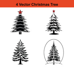 Fototapeta premium Minimalist Black and White Christmas Tree Silhouette,Christmas tree silhouette vector.