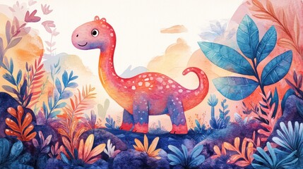 Cute dinosaur in colorful landscape