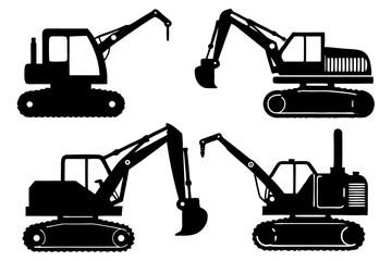 set of Construction excavator vector silhouette illustration isolated on white background