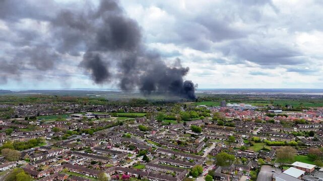 Aerial view of Basildon Fire Near Hospital, UK