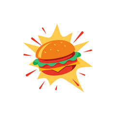 Exploding Burger Concept with Motion Effects on Transparent Background  