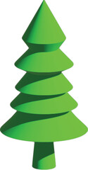 A green 3d christmas tree, a holiday symbol for xmas celebration, stands isolated on white in a vector illustration