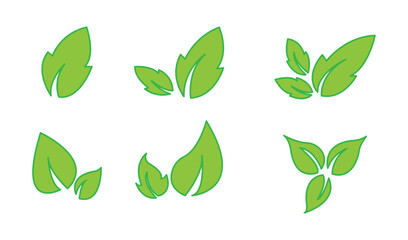 Green leaf icons set. Leaves icon on isolated background. Collection green leaf. Elements design for natural, eco, vegan, bio labels. Vector illustration EPS 10