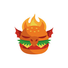 Flame Grilled Dragon Burger in Fantasy Theme on Transparent Background  