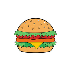 Hand Drawn Watercolor Burger Illustration on Transparent Background  