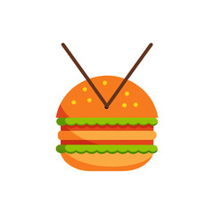 Sushi Burger Fusion with Chopsticks Illustration on Transparent Background  