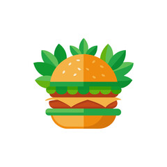 Vegan Burger with Leafy Green Background on Transparent Background  