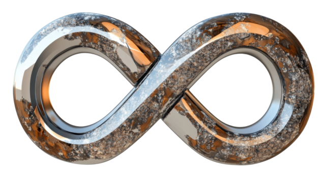 3D Rendering of a Metallic Infinity Symbol on Transparent Background – Shiny Infinite Loop Icon for Modern, Abstract, and Luxury Design Projects