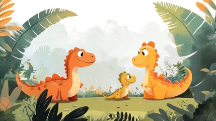 Cute dinosaurs family in a jungle