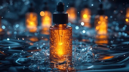 Abstract glowing amber bottles