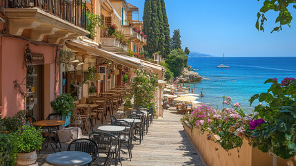 Naklejka premium Coastal cafe scene